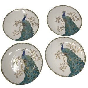 222 Fifth Peacock Garden dessert/appetizer Plates Set of 4 Teal Blue  6.5"